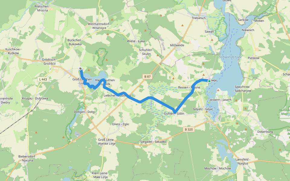 Wanderweg grüner Balken Groß Leuthen-Goyatz walking route map in Schwielochsee