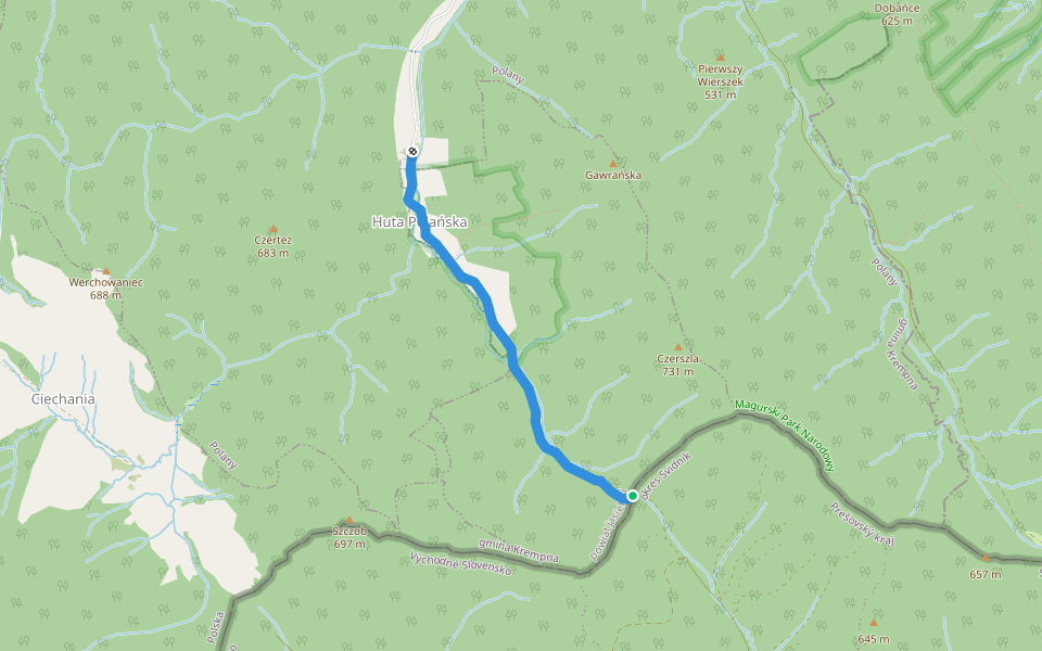 Huta Polańska - przełęcz Mazgalica walking route map in Wetlina