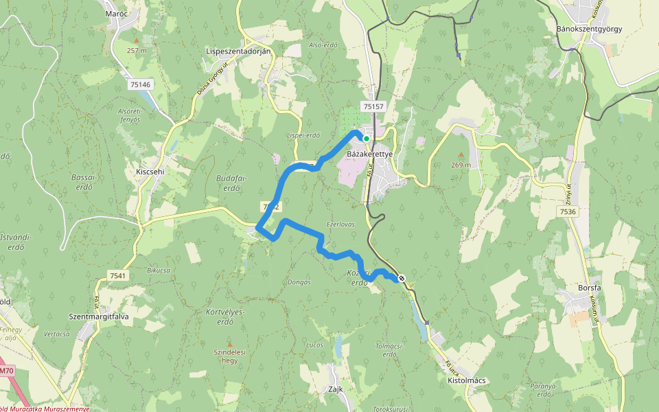 K+ (Bázakerettye – Budafapuszta – Kistolmács) walking route map in Bázakerettye