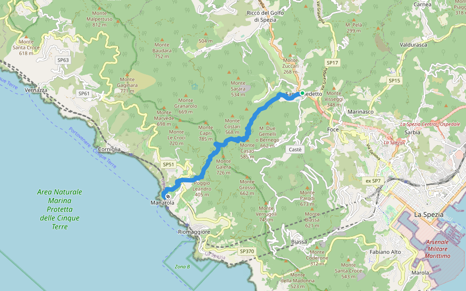 Manarola - Sella Casao – S. Benedetto walking route map in San Benedetto