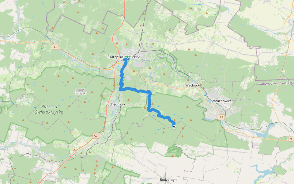 Wąchock - Skarżysko walking route map in Skarżysko-Kamienna
