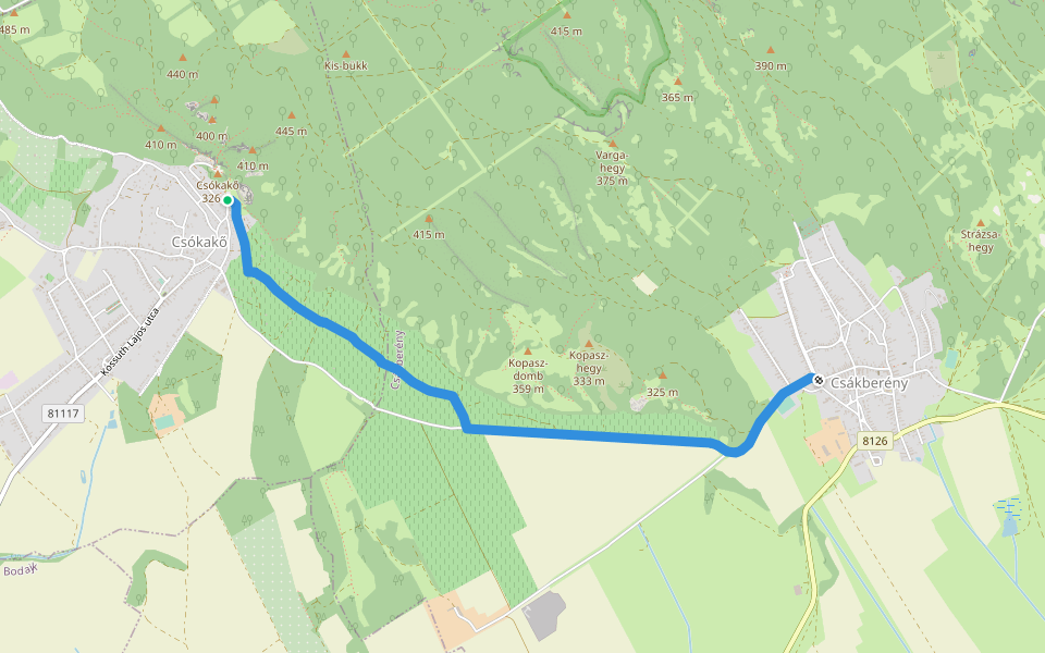 K+ (Csókakő – Csákberény) walking route map in Csókakő
