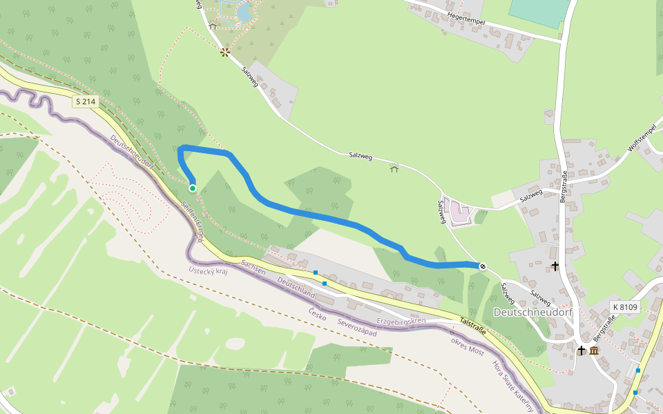 Ww Verbindung zwischen grün mark. Weg und Schweinitztalwanderweg walking route map in Deutschneudorf