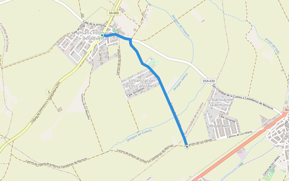 Camino a la Calzada de Medina walking route map in San Cristóbal de la Cuesta