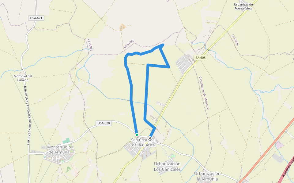 Sendero de Aldealama walking route map in San Cristóbal de la Cuesta