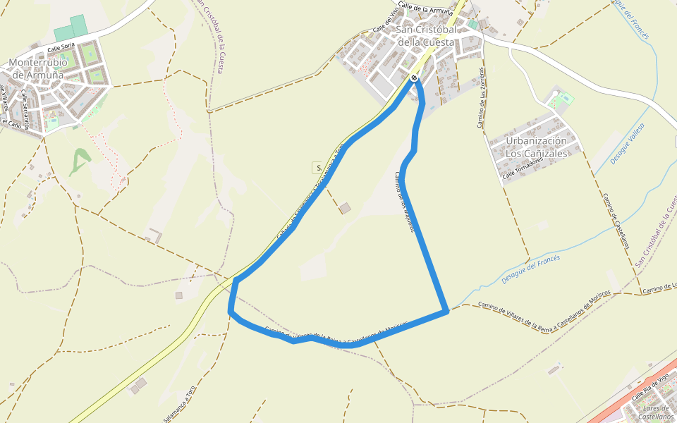 Sendero de la Mesa del Agua walking route map in San Cristóbal de la Cuesta