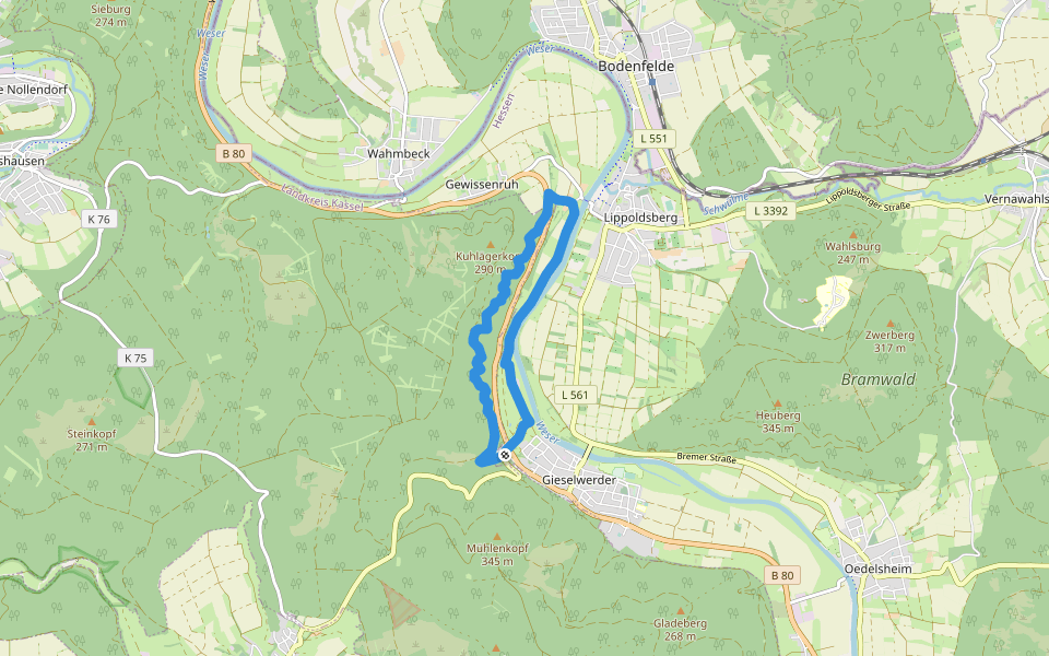 Panoramaweg und Klosterweg Gieselwerder walking route map in Wesertal