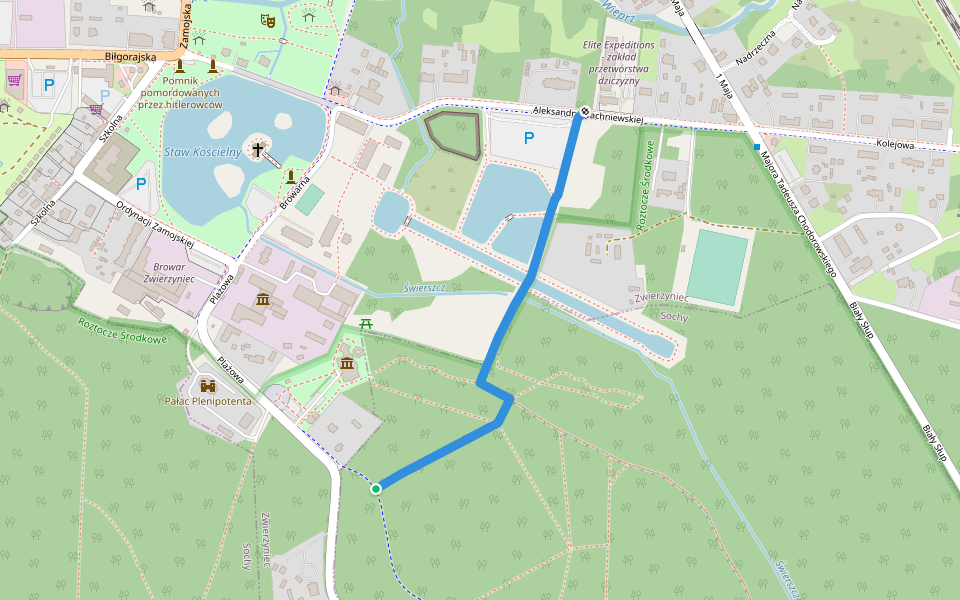 Ścieżka aleją A. Wachniewskiej walking route map in Zwierzyniec