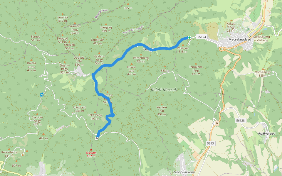 Magyar Zarándokút (alternatív szakasz: Kisújbánya) walking route map in Mecseknádasd