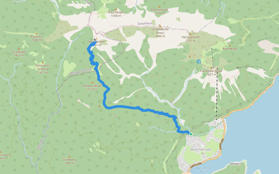 Wanderweg 445 (blau) walking route map in Kochel am See