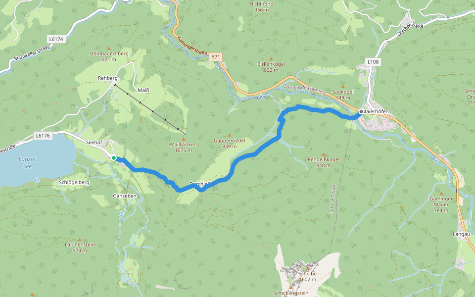 Lunz am See, Seehof - Durchlass - Maierhöfen walking route map in Lunz am See