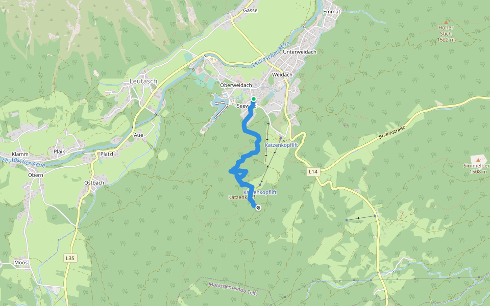 Wanderweg 34 (gelb) walking route map in Leutasch