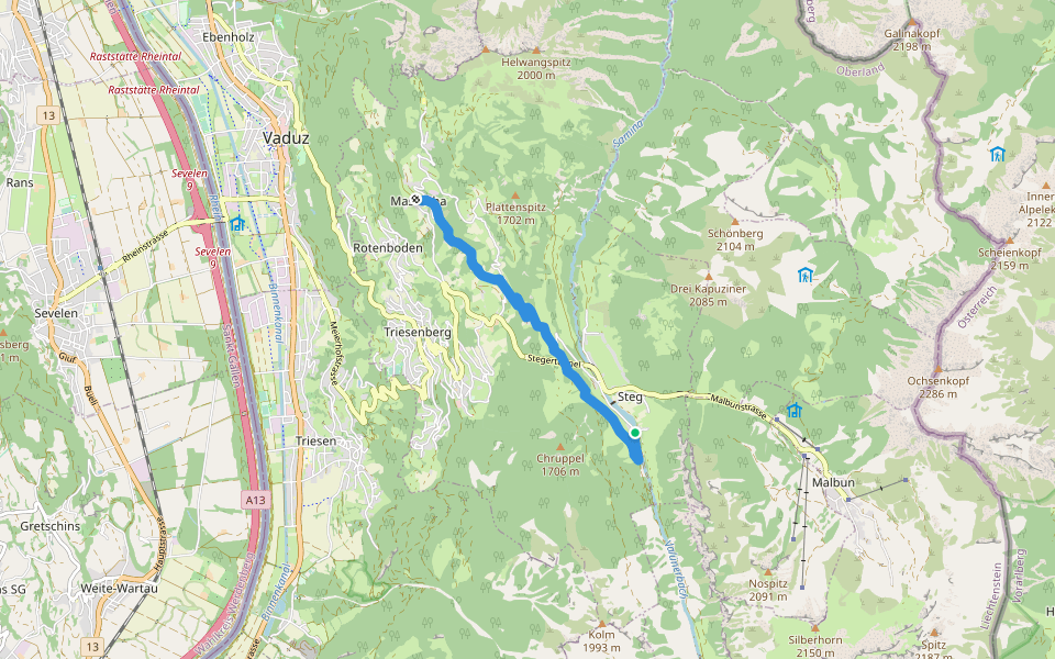 Gaenglesee - Masescha walking route map in Steg