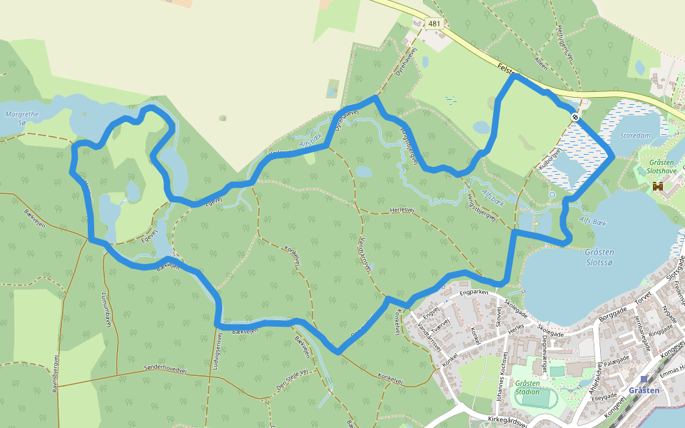 Gråstenskovene, gul løberute walking route map in Gråsten