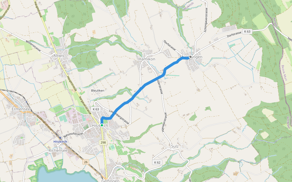 Hitzkirch - Müswangen walking route map in Hitzkirch
