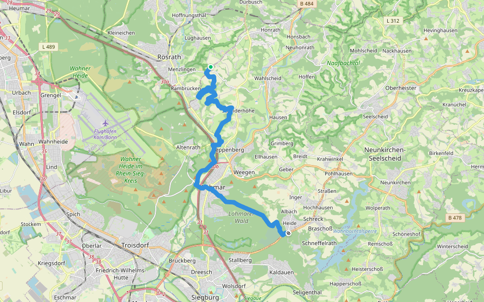 [<1] Wanderweg 1 des KEV [Lohmar] walking route map in Lohmar