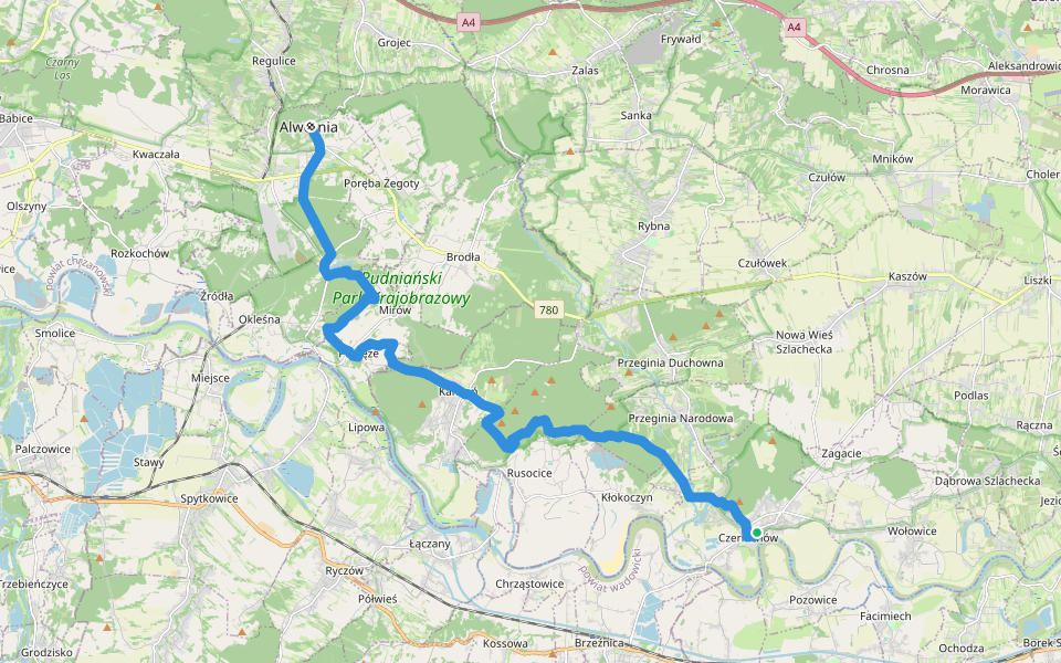 Alwernia - Czernichów walking route map in Czernichów