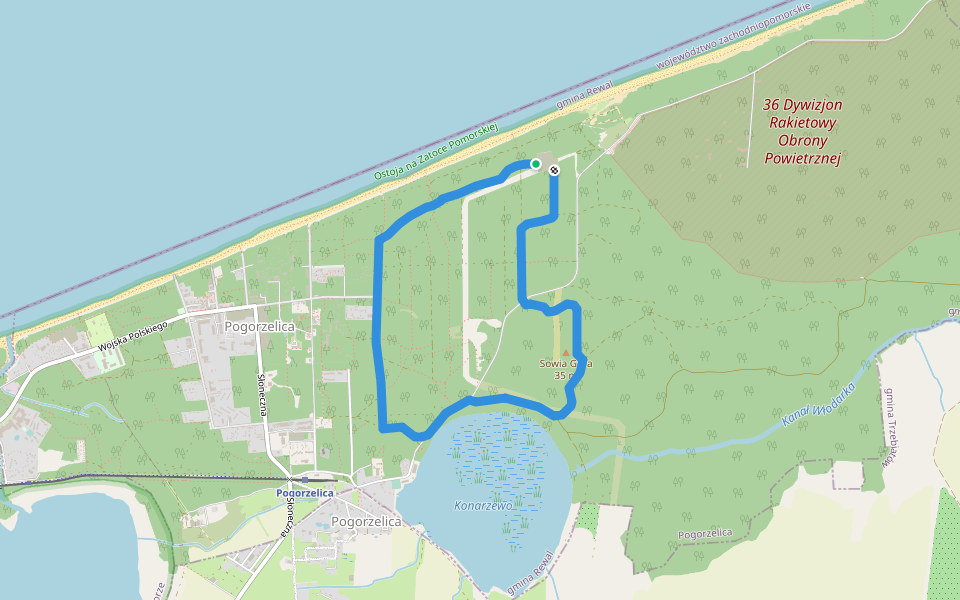 Czerwony nordic walking walking route map in Pogorzelica