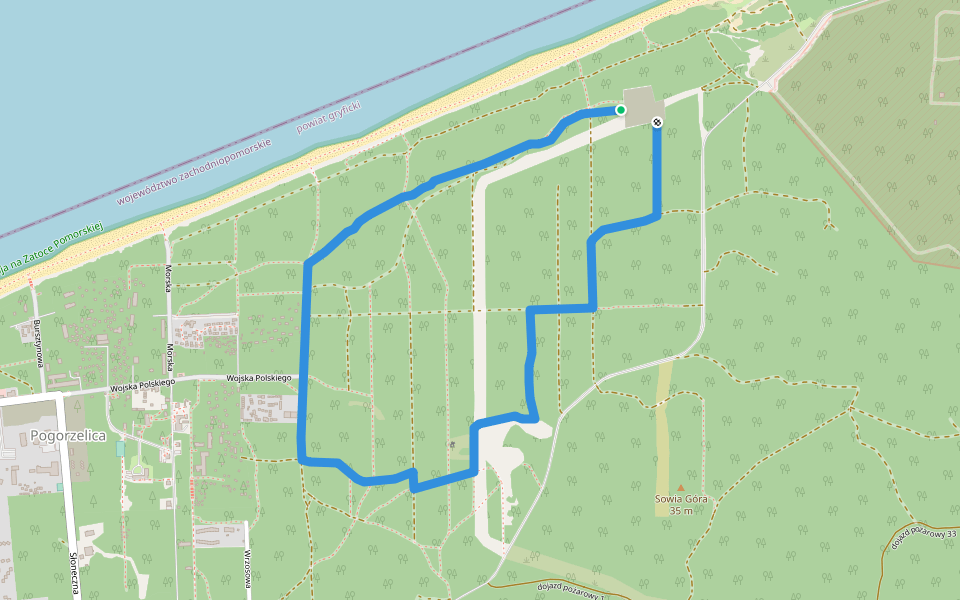 Zielony nordic walking walking route map in Pogorzelica