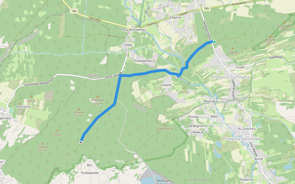 Rusocice - Kajasówka walking route map in Przeginia Duchowna