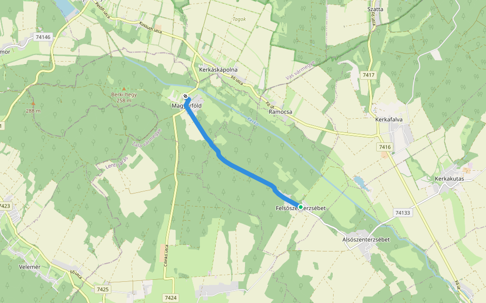 K+ (Felsőszenterzsébet – Péter-hegy – Magyarföld) walking route map in Felsőszenterzsébet