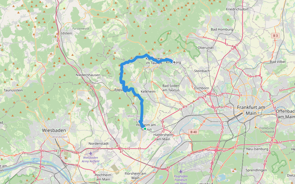 Taunusklub Route 026 walking route map in Hofheim am Taunus
