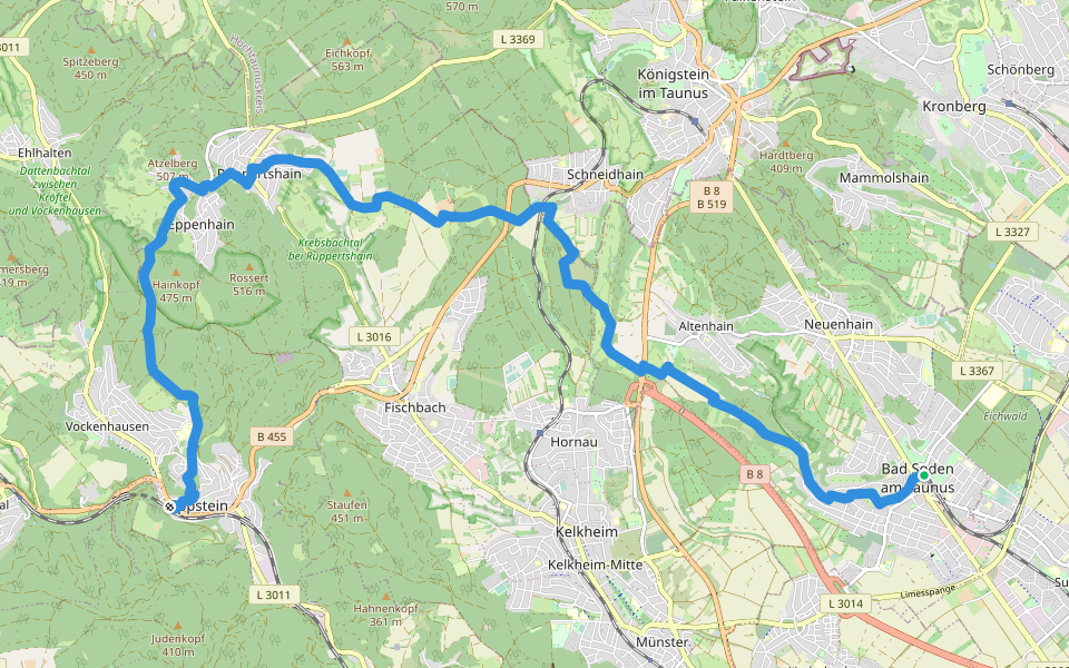 Taunusklub Route 024 walking route map in Bad Soden am Taunus