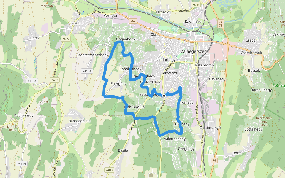 K↺ walking route map in Zalaegerszeg