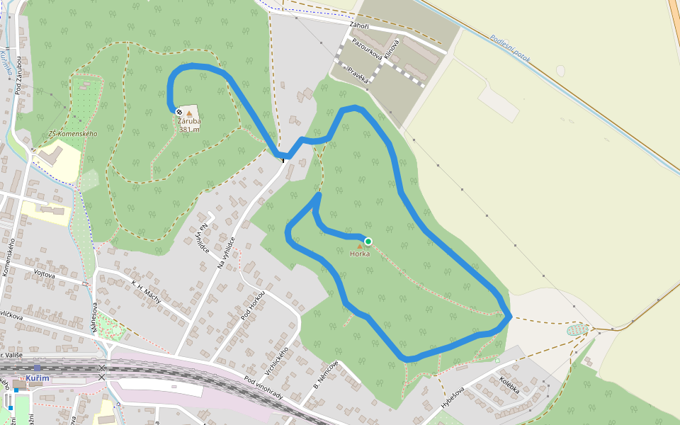 NS Zárubou a Horkou Kuřim walking route map in Kuřim