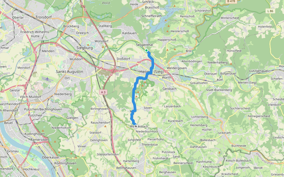 Wanderweg 1 des KEV [Hennef] walking route map in Siegburg