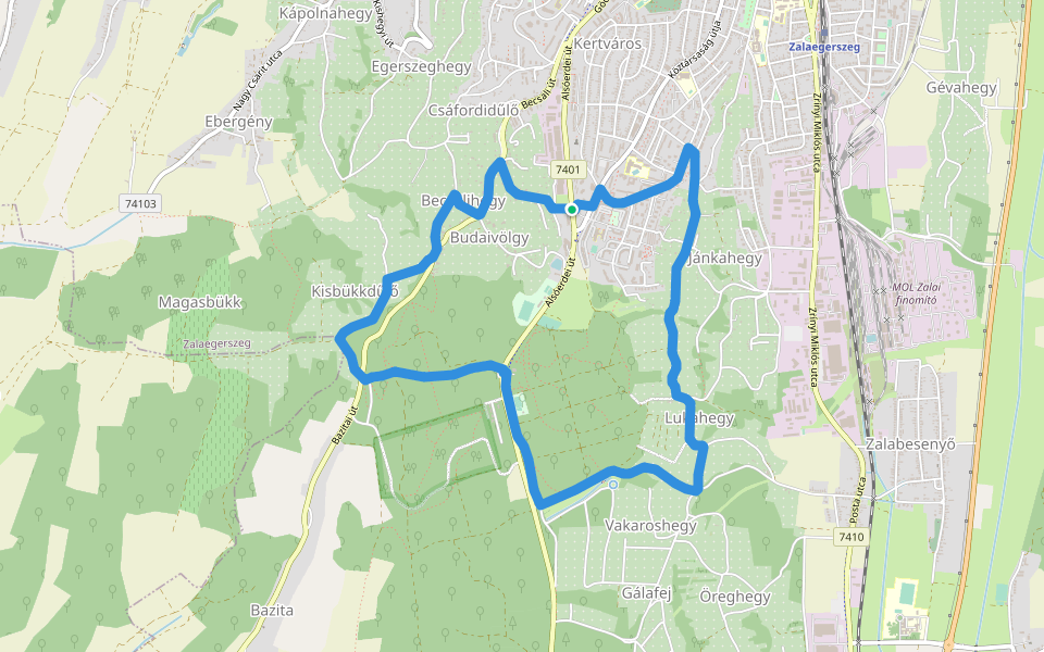 P↺ walking route map in Zalaegerszeg