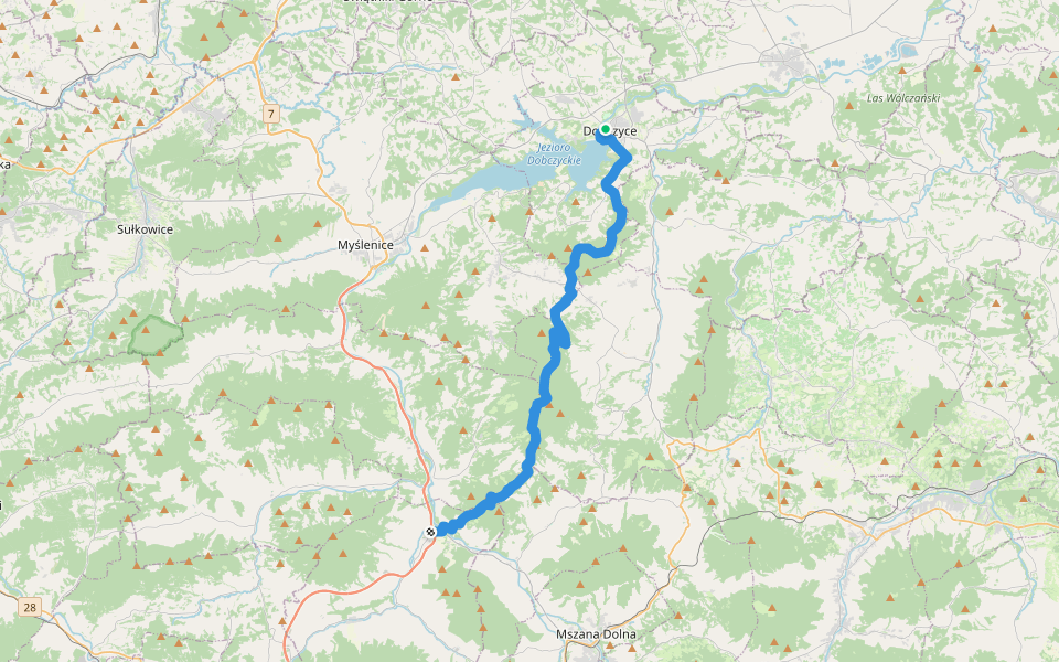 Lubień - Hucisko walking route map in Dobczyce