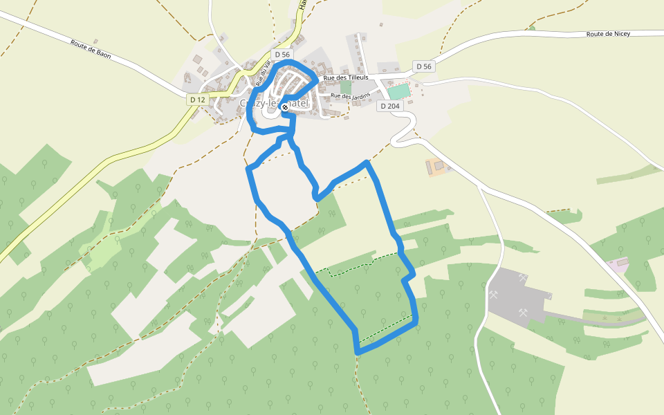 Circuit des Fontaines walking route map in Cruzy-le-Châtel