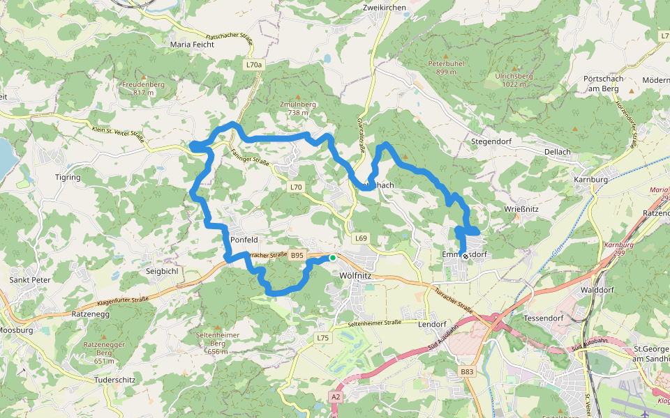 Annabichl-Wölfnitz walking route map in Klagenfurt am Wörthersee