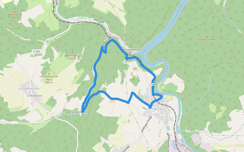 Harra Wanderweg 1 walking route map in Rosenthal am Rennsteig