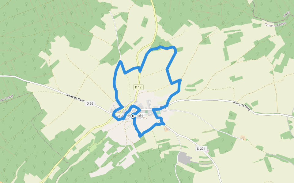 Le tour du village walking route map in Cruzy-le-Châtel