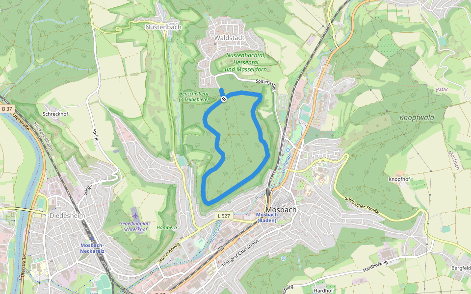 Circular hiking trail Henschelberg 1 HenschelbergWeg Mosbach, Baden