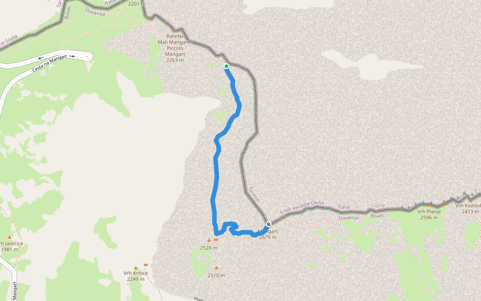 Slovenska pot walking route map in Log pod Mangartom