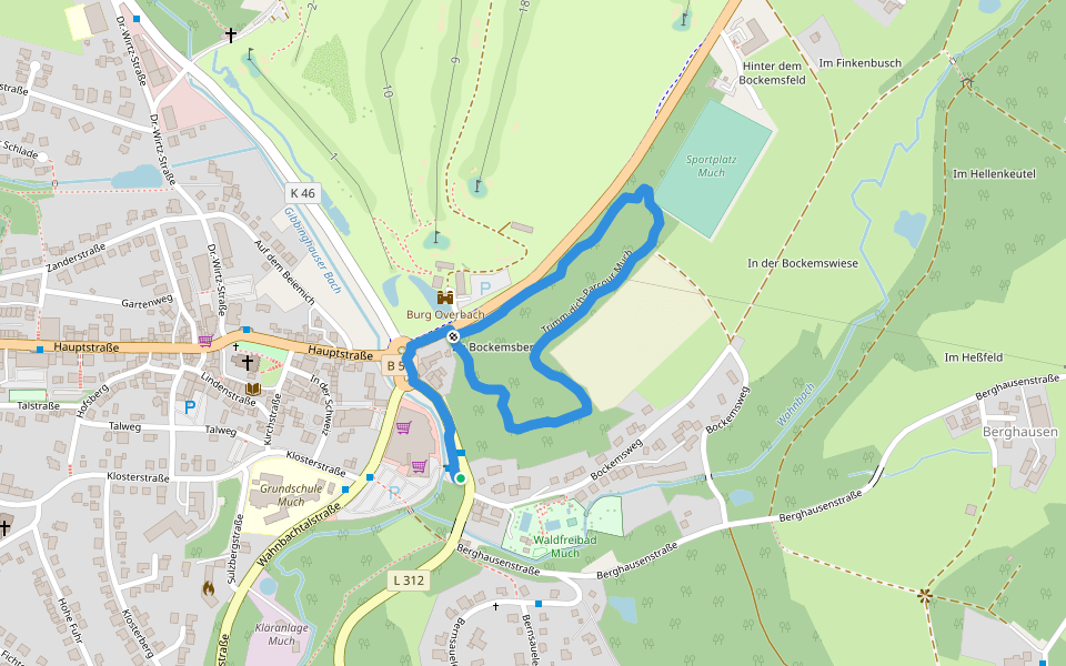 Much Rundweg Rechteck walking route map in Much