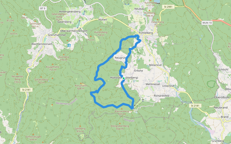 Brunnenweg walking route map in Fichtelberg