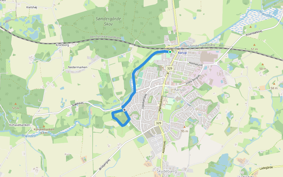 Møllegårdsskovstien i Aarup walking route map in Aarup