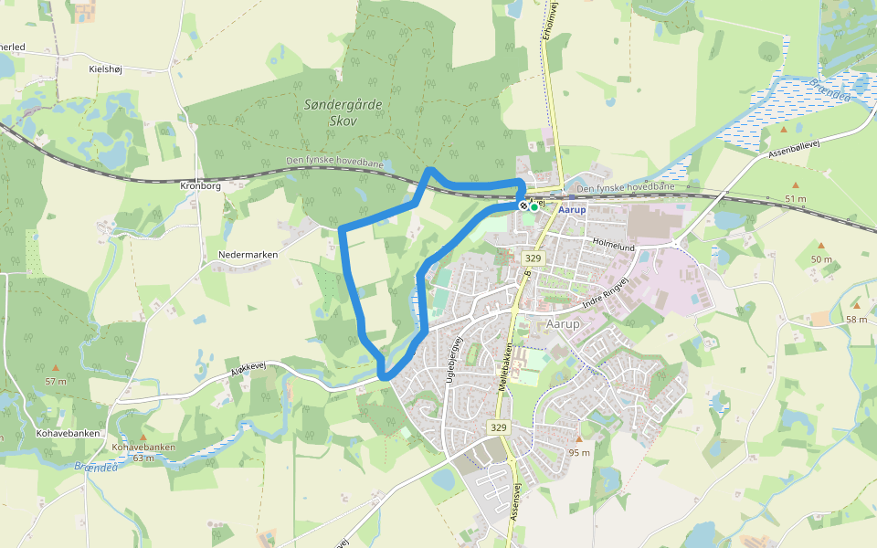 Tokeskovstien walking route map in Aarup