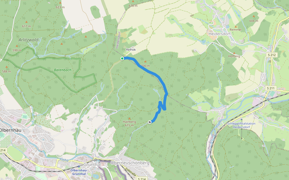 Ww Zugang zum Kamm walking route map in Heidersdorf