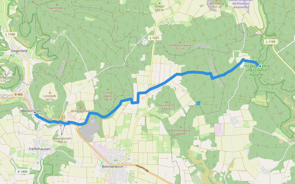 Wental - Heidhöfe - Weißenstein (HW1) walking route map in Steinheim am Albuch