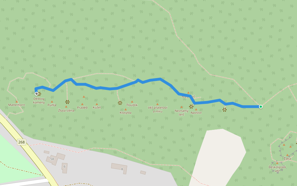 Dědovy kameny (vyhlídka) walking route map in Svojkov