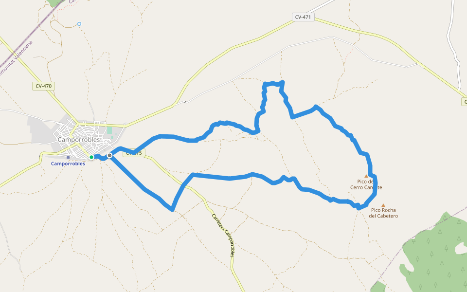 Ruta a Cerro Cardete walking route map in Camporrobles