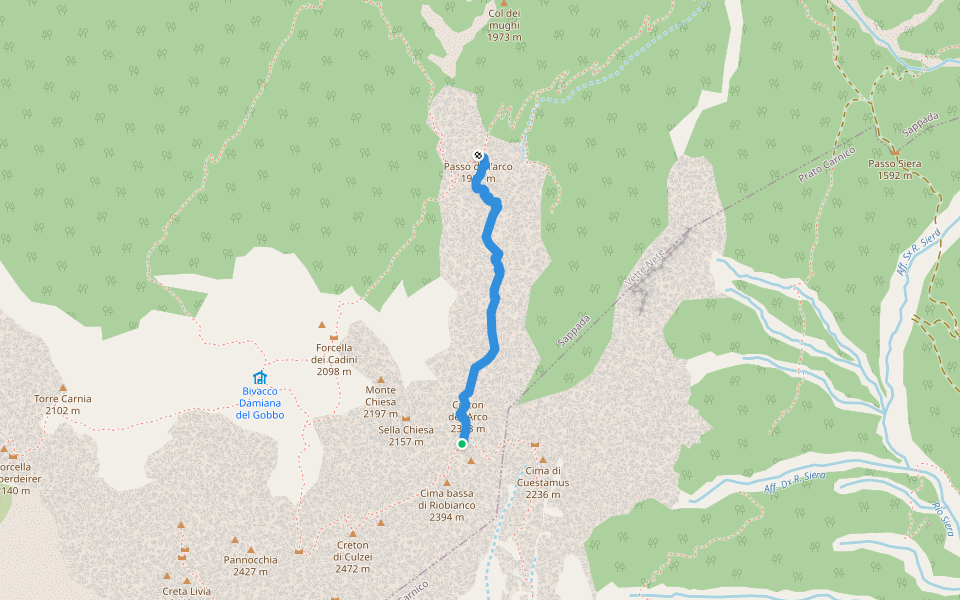 Via Ferrata “Simone Piller Hoffer” walking route map in Sappada