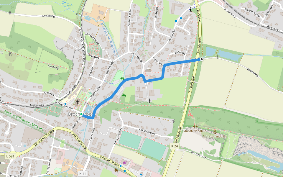 Zuweg Brochterbeck - Teutoschleife Tecklenburger Bergpfad walking route map in Tecklenburg