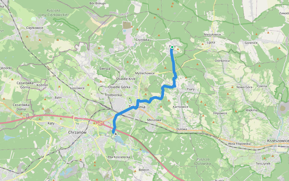 Zalew Chechło - Płoki walking route map in Płoki