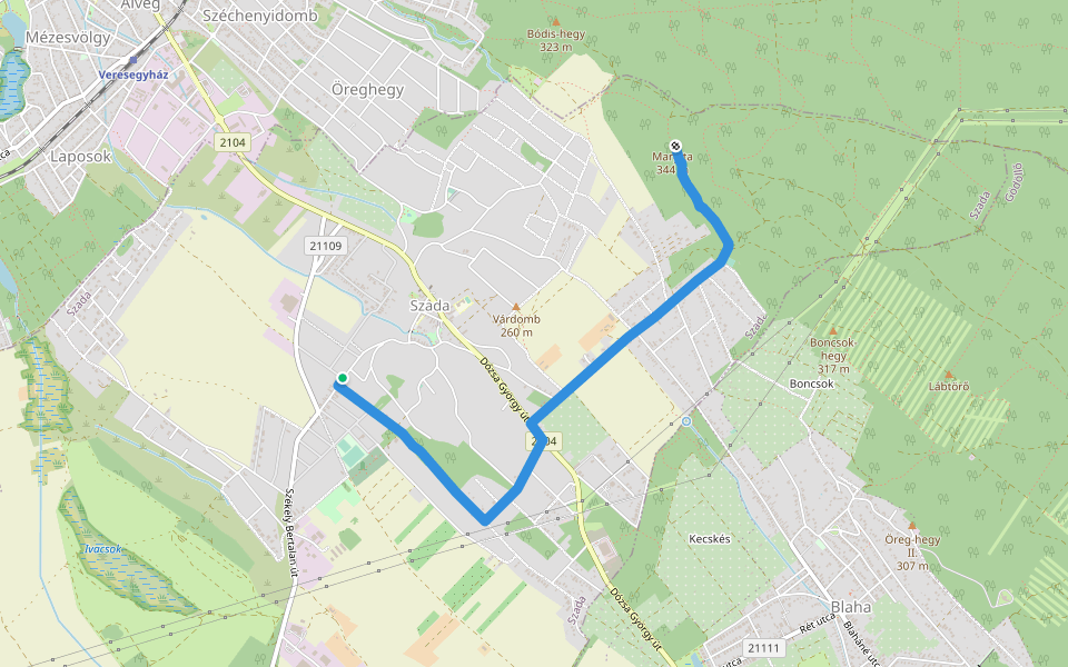 P▲ (Margita, geodéziai torony – Szada, Malomalja) walking route map in Budapest